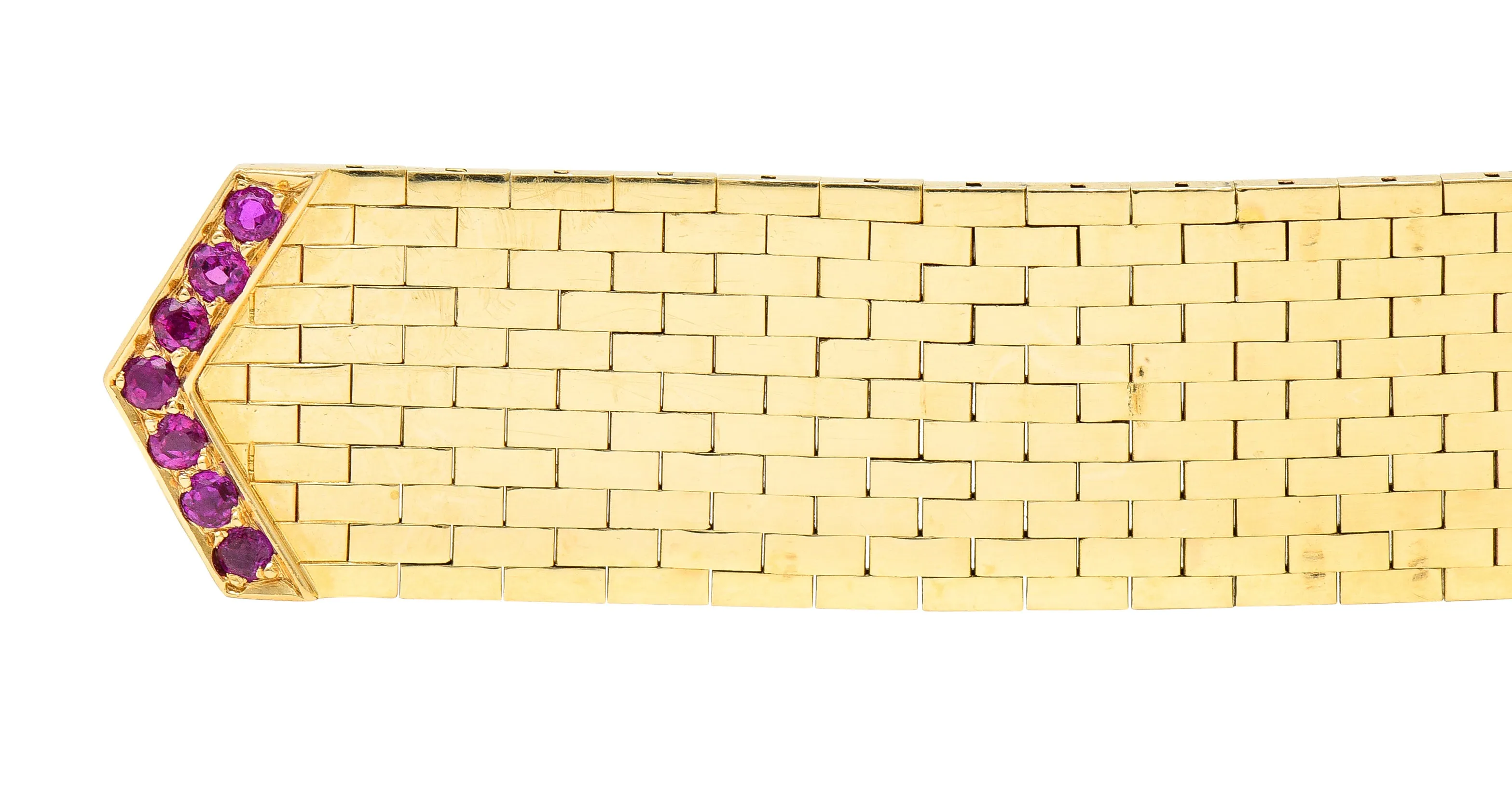 Cartier Retro Ruby Diamond Platinum 14 Karat Yellow Gold Woven Mesh Belt Buckle Vintage Bracelet