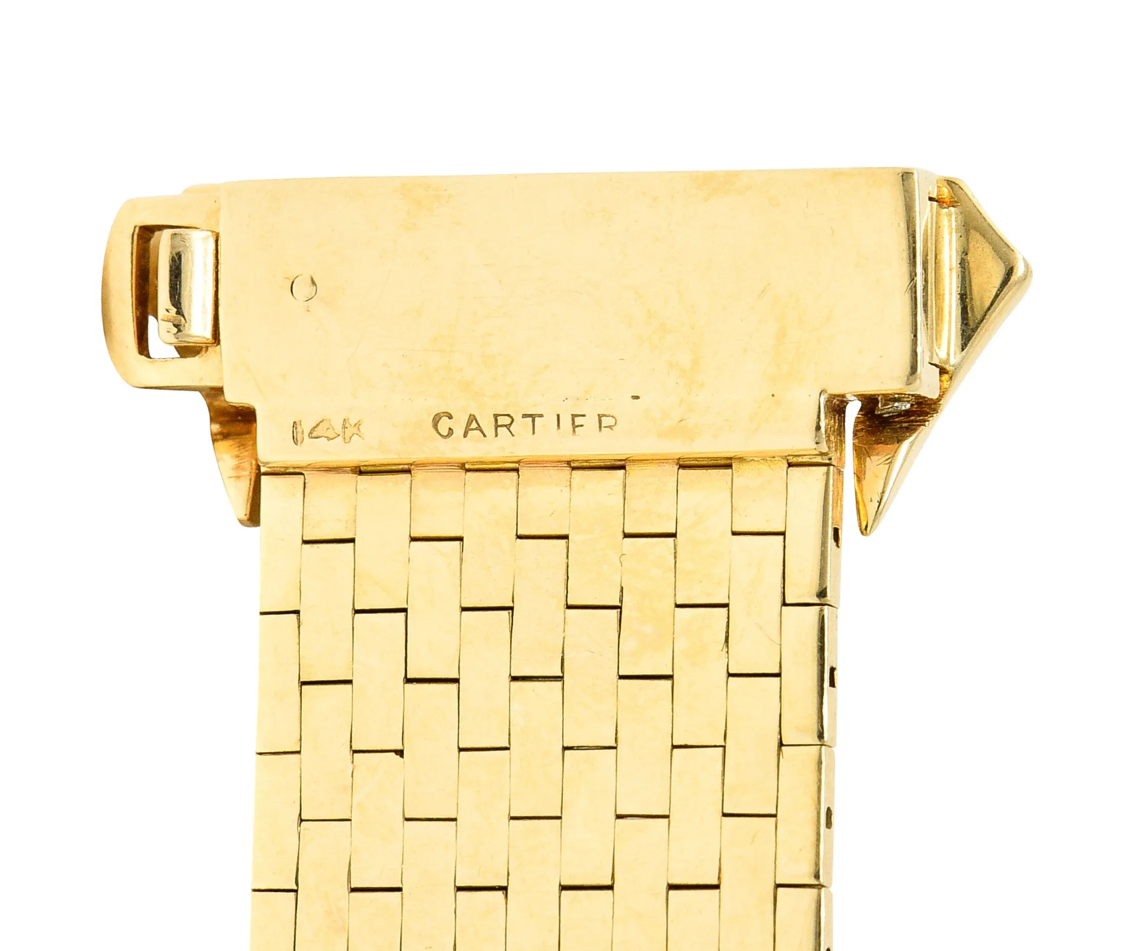 Cartier Retro Ruby Diamond Platinum 14 Karat Yellow Gold Woven Mesh Belt Buckle Vintage Bracelet