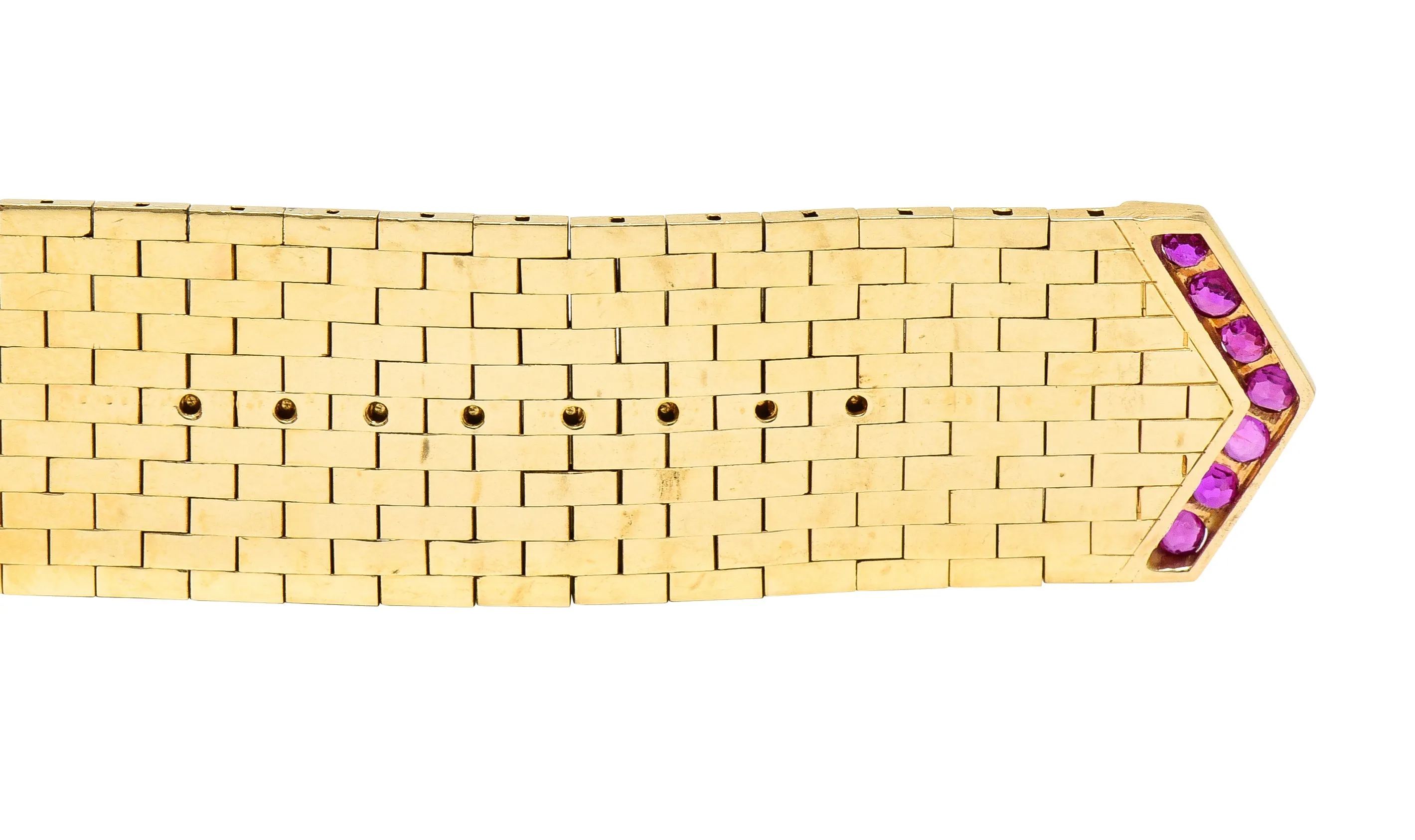 Cartier Retro Ruby Diamond Platinum 14 Karat Yellow Gold Woven Mesh Belt Buckle Vintage Bracelet