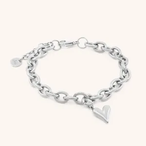 Celine Heart Chunky Bracelet, Silver