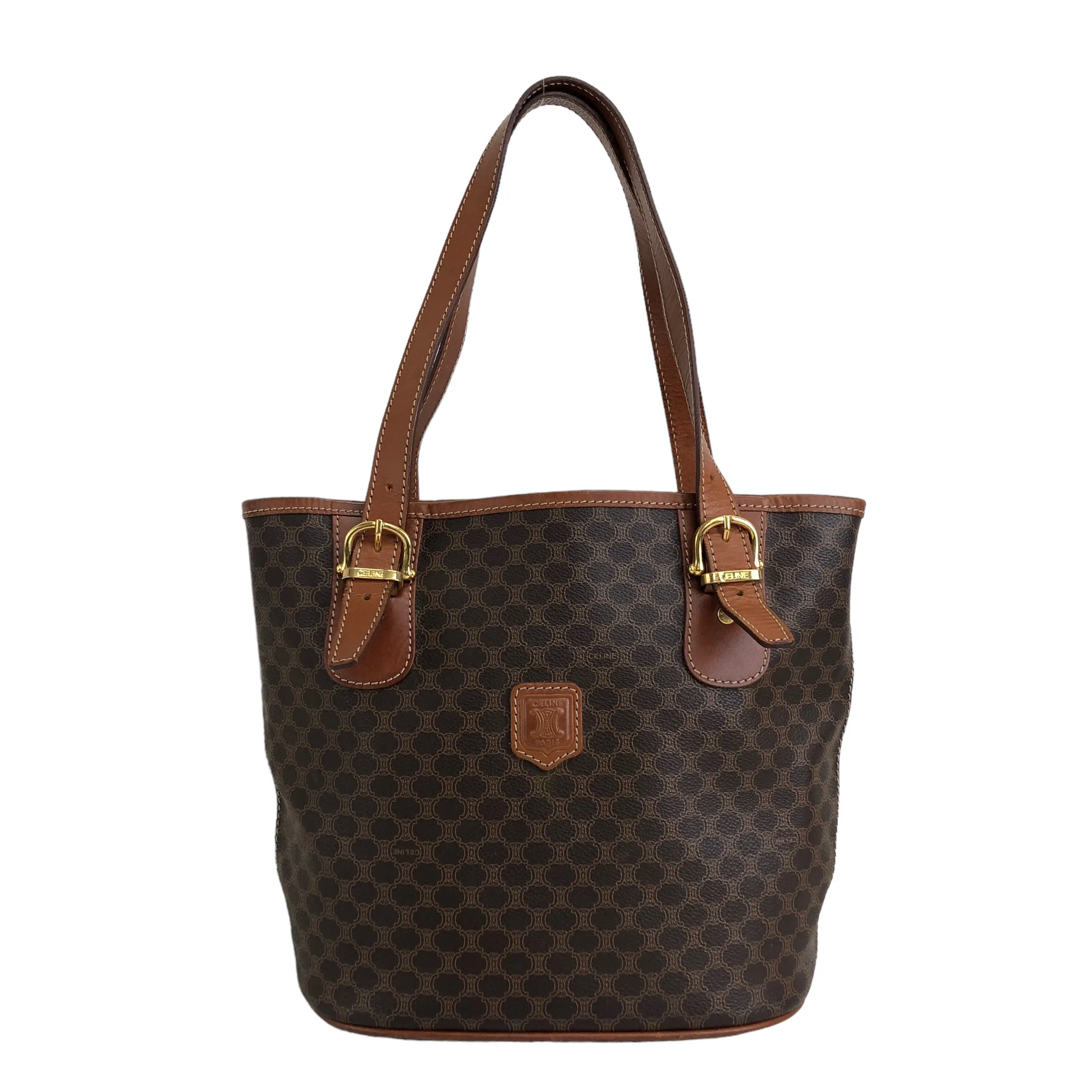 CELINE Macadam Blason Tote bag Bucket bag Brown Vintage mm7eyt