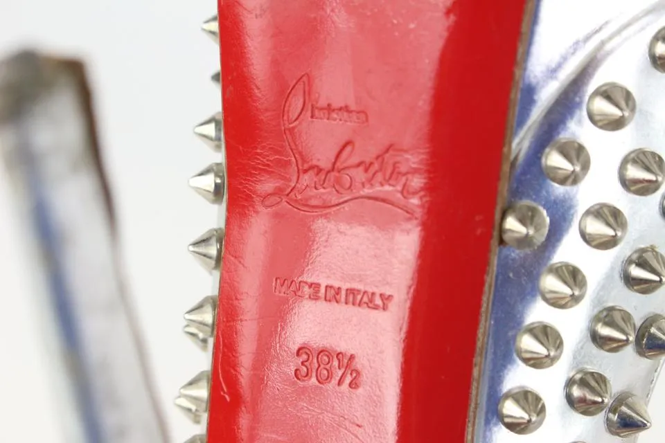 Christian Louboutin Women's 38.5 Silver Spike Lady Peep Open Toe Platforms 1122cl21