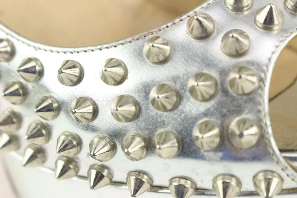 Christian Louboutin Women's 38.5 Silver Spike Lady Peep Open Toe Platforms 1122cl21