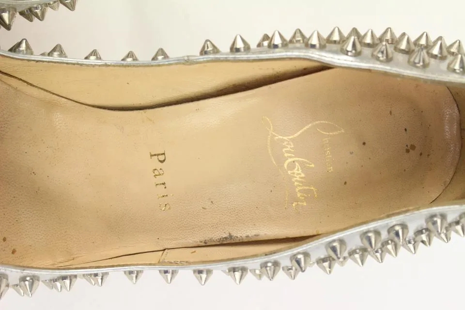 Christian Louboutin Women's 38.5 Silver Spike Lady Peep Open Toe Platforms 1122cl21