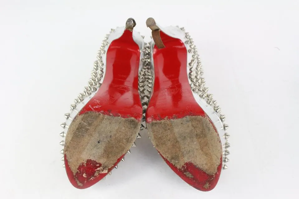 Christian Louboutin Women's 38.5 Silver Spike Lady Peep Open Toe Platforms 1122cl21