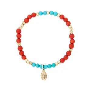 Coral Turquoise Stretchy Bracelet With Charm