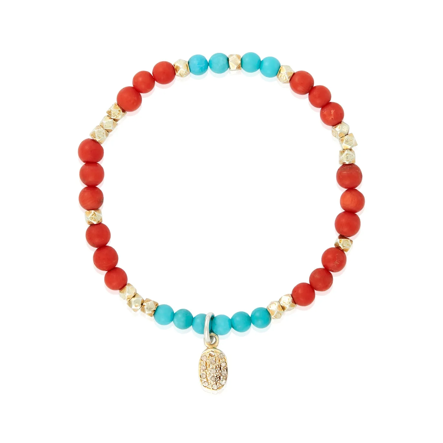 Coral Turquoise Stretchy Bracelet With Charm