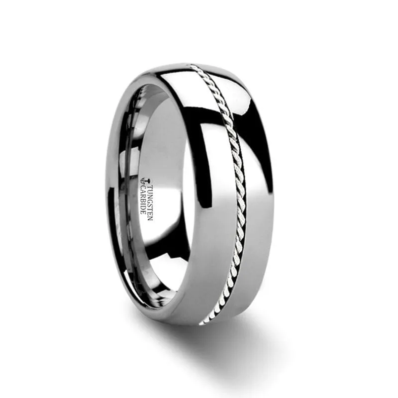 CRUZ Domed Tungsten Carbide Ring with Braided Platinum Inlay  - 6mm & 8mm