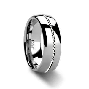 CRUZ Domed Tungsten Carbide Ring with Braided Platinum Inlay  - 6mm & 8mm