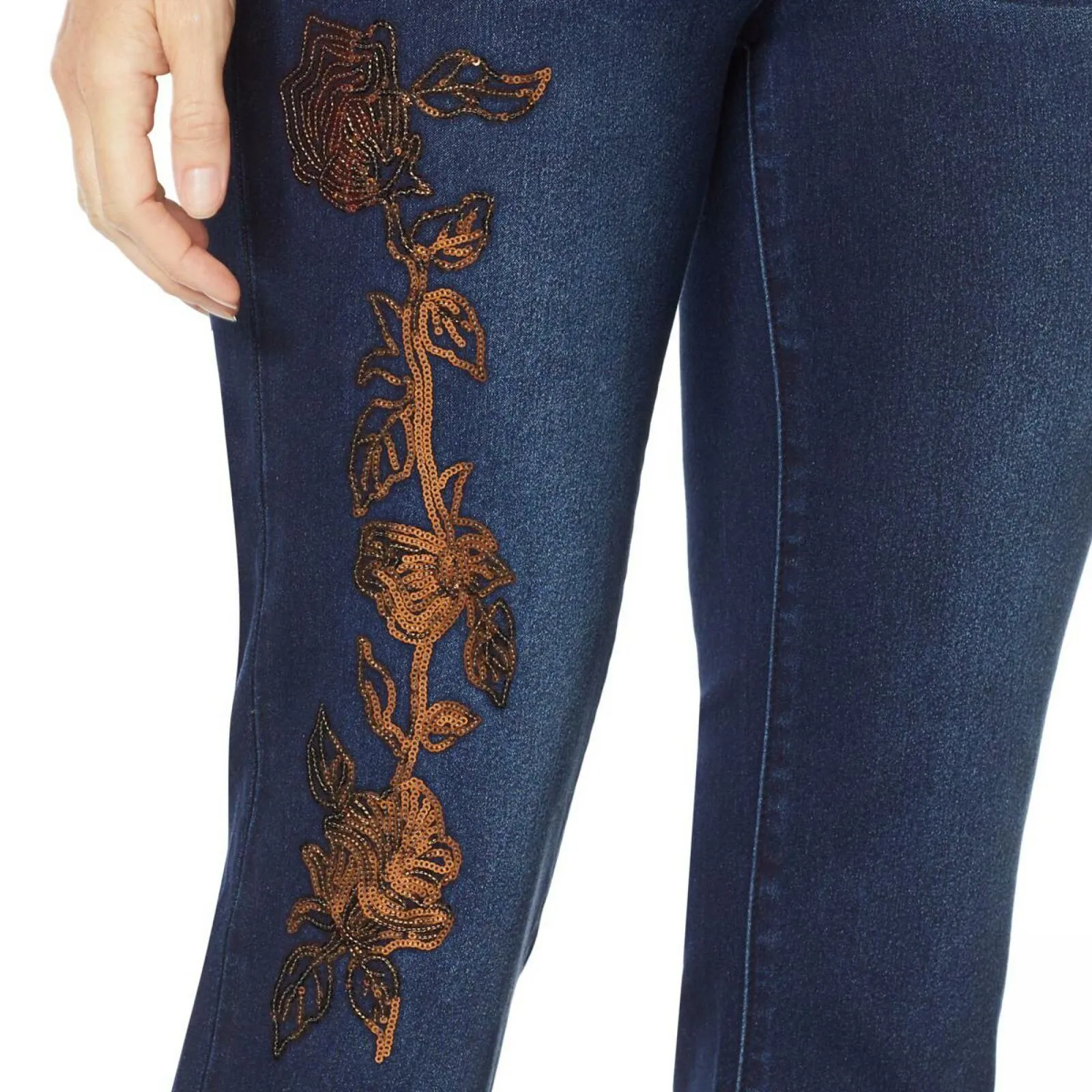 DG2 by Diane Gilman Floral Sequin Cropped Boot Cut Jeans Indigo 14