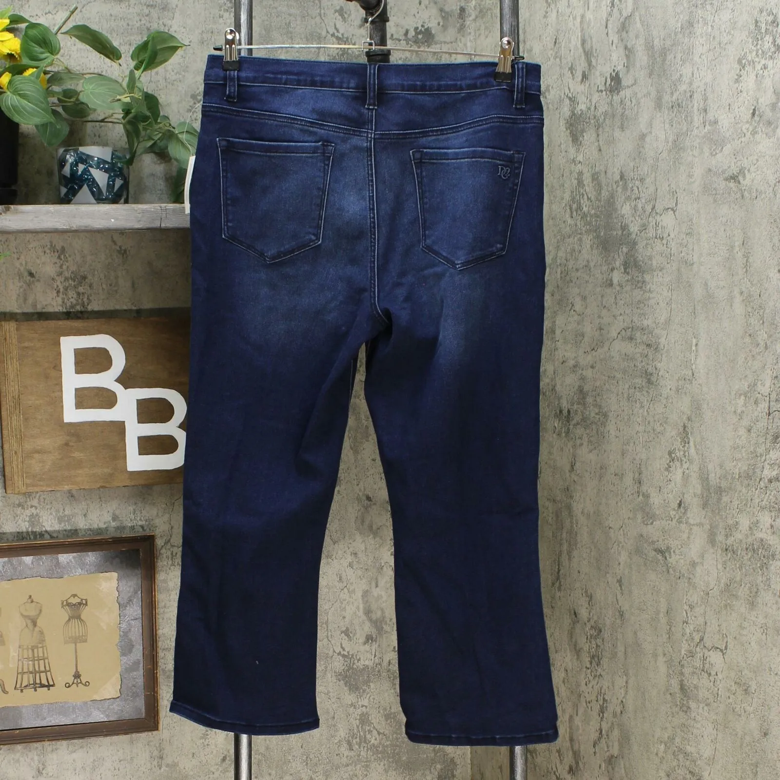 DG2 by Diane Gilman Floral Sequin Cropped Boot Cut Jeans Indigo 14