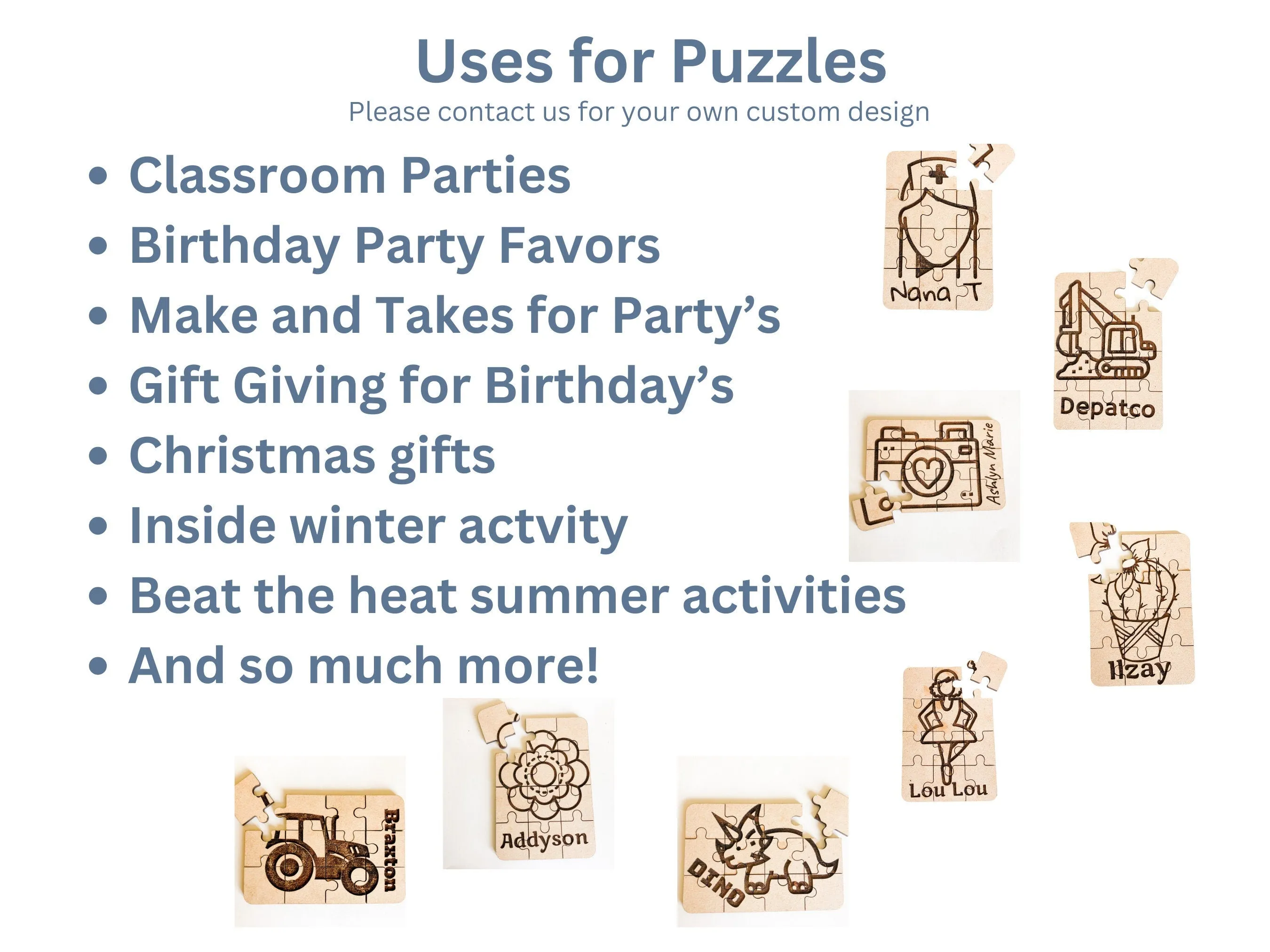 Dinosaur Personalized Small Wooden Puzzles Custom Game, Bulk Birthday Party Favor and Make and Take for Kids