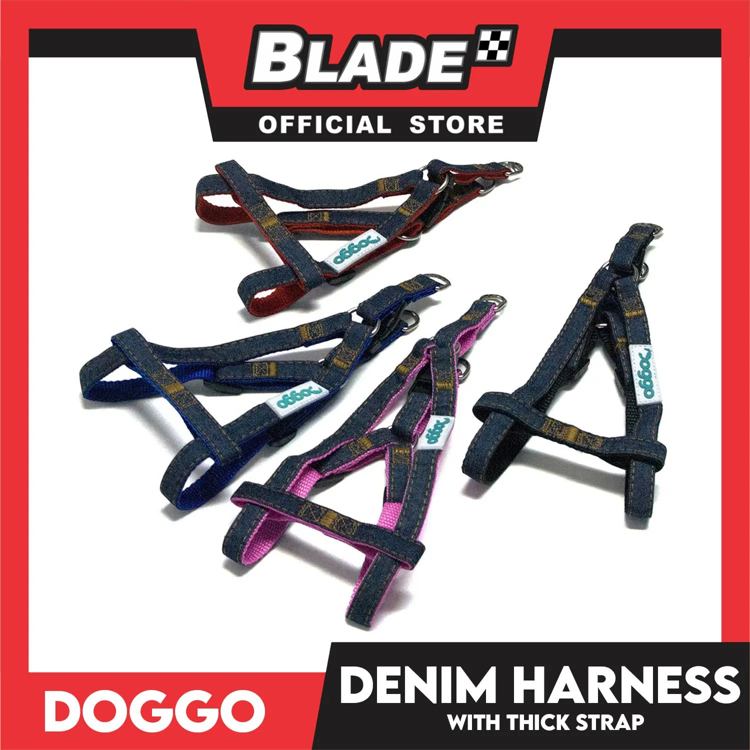 Doggo Denim Harness Medium Size (Red) Harness for Dog