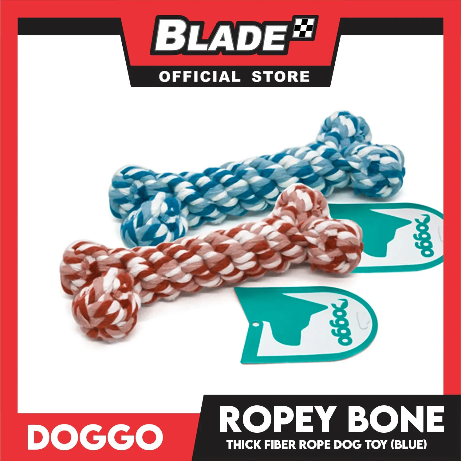 Doggo Ropey Bone Blue Color (Small) Thick Fiber Braided Bone Dog Toy