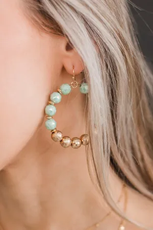 Elegant Beauty Beaded Hoop Earrings- Mint
