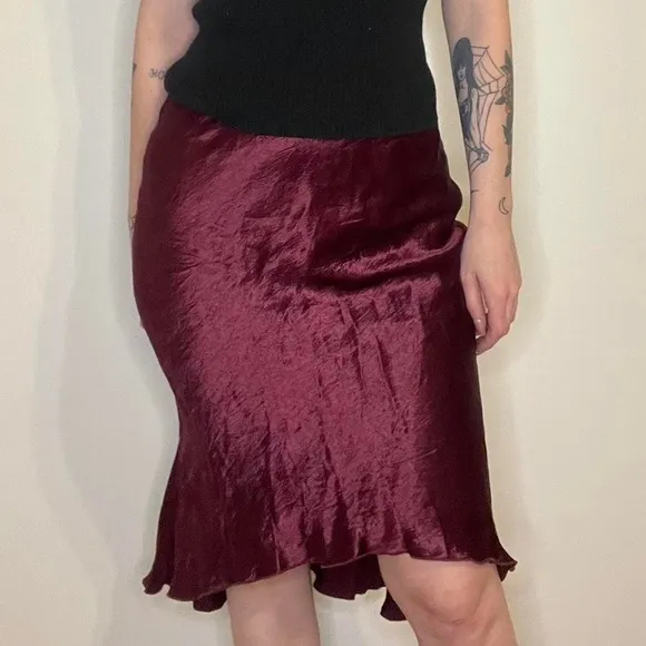 Elegant Burgundy Satin Skirt
