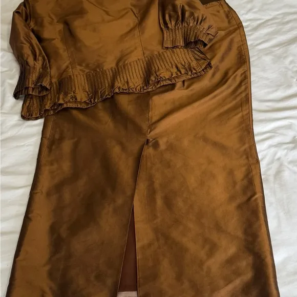 Elegant caramel colored skirt with top.