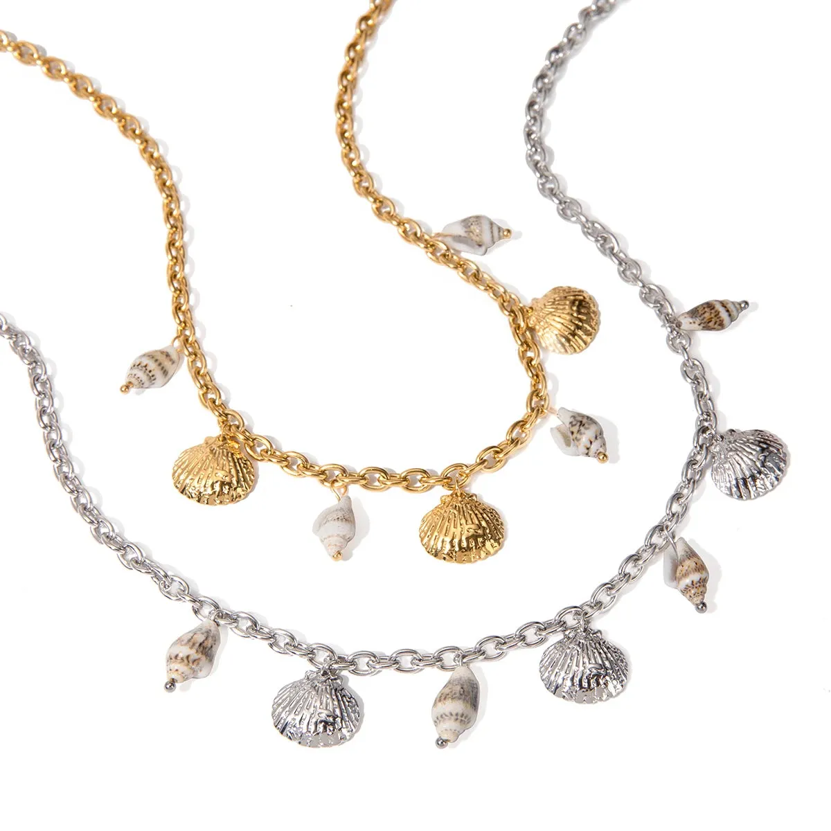 Elegant Summer Sea Shell & Conch Pendant Necklace