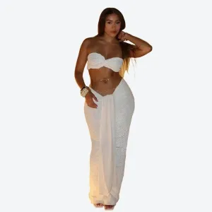 Elegant Two-Piece Strapless Maxi  Dress Set