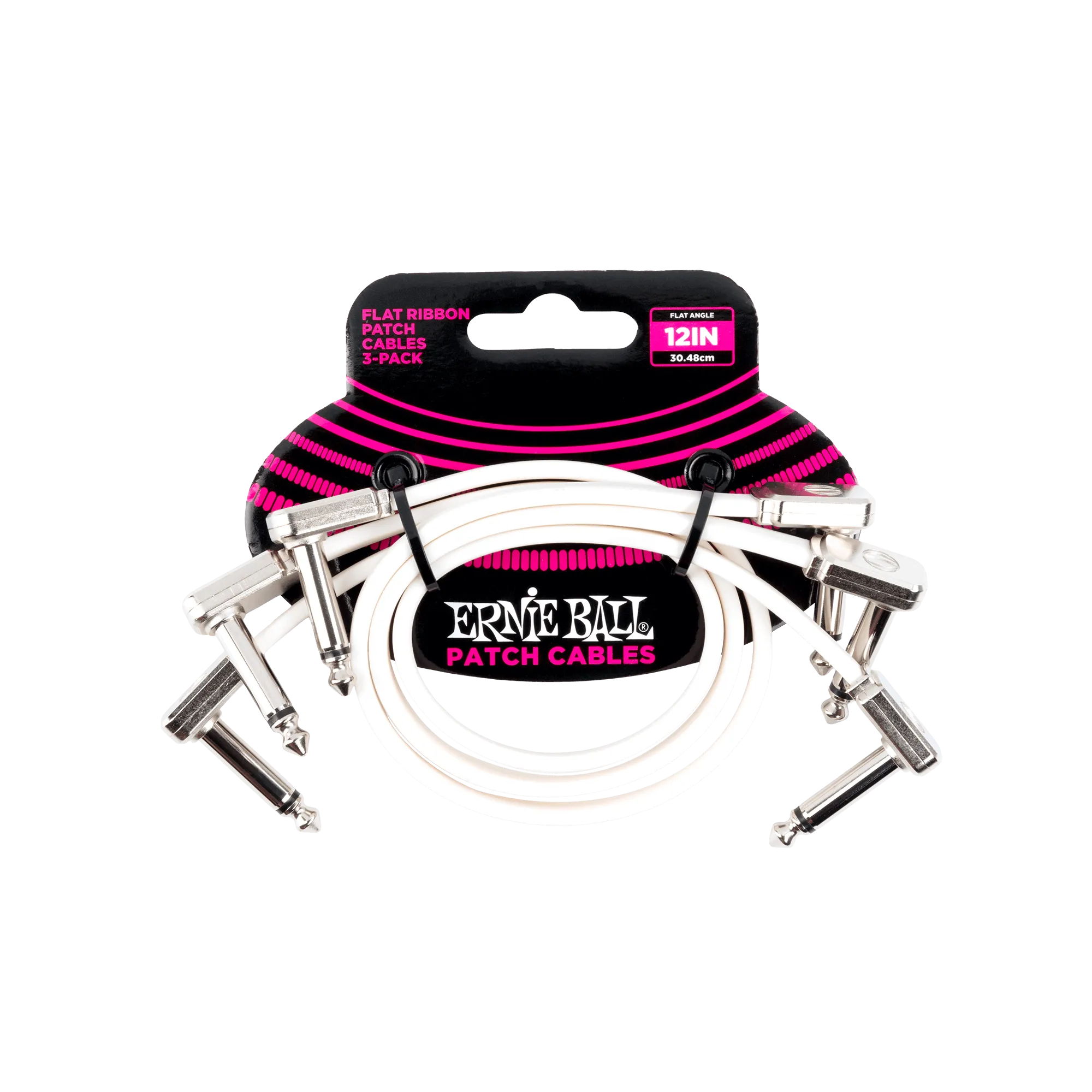 Ernie Ball 12” White Flat Ribbon Patch Cable 3-Pack