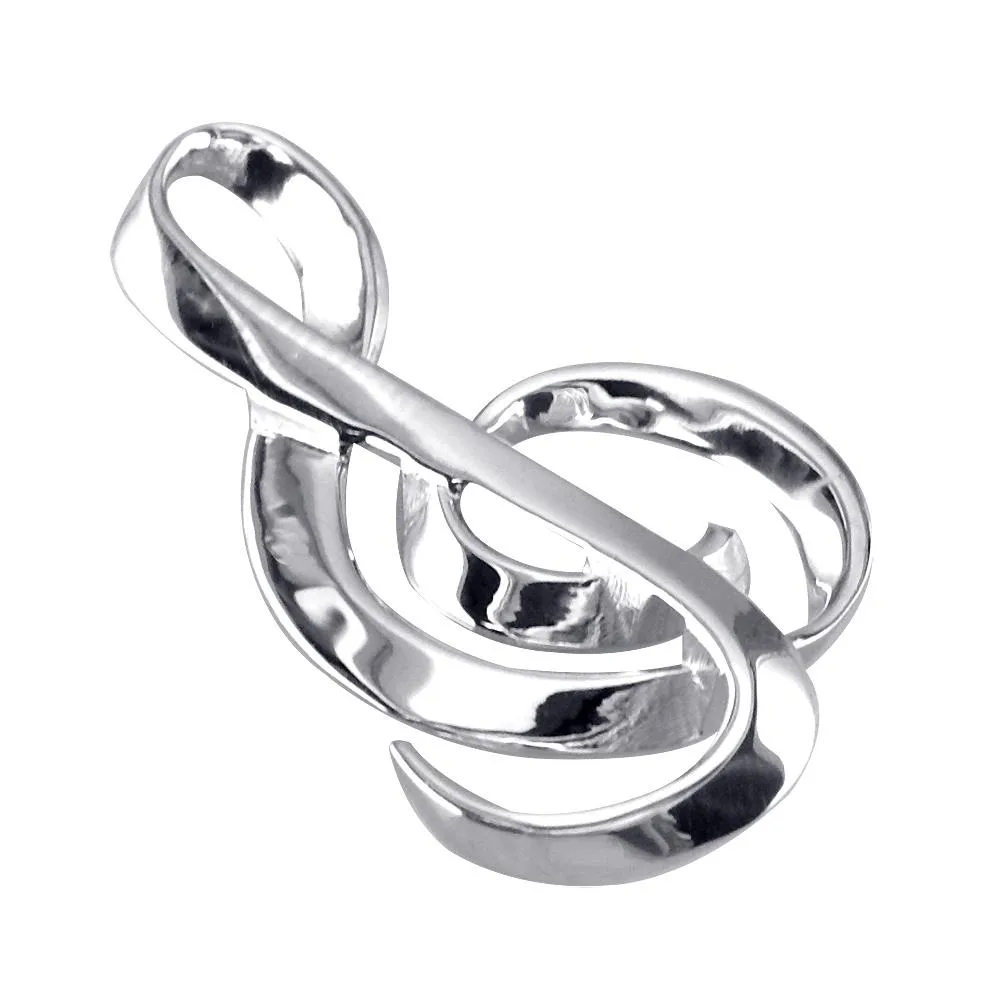 Extra Large Treble Clef Ribbon Charm in 14K White Gold