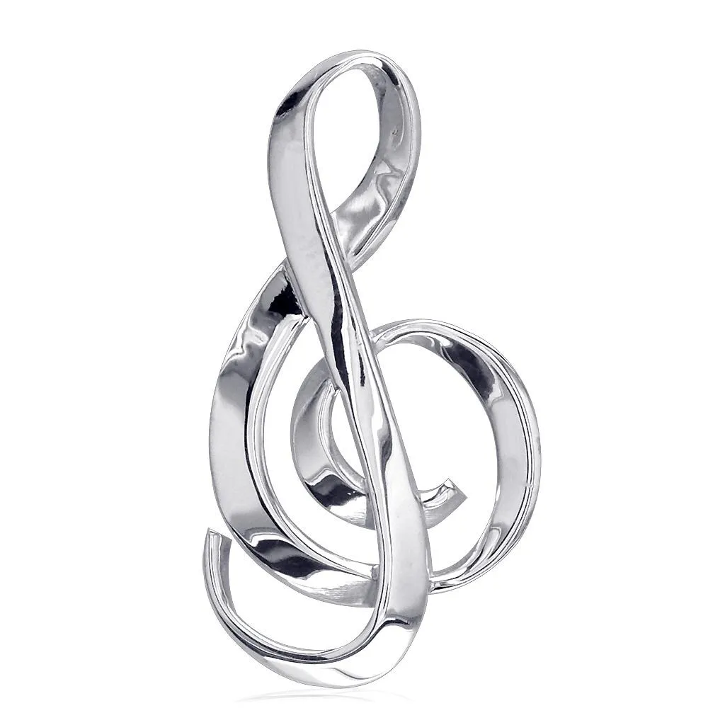 Extra Large Treble Clef Ribbon Charm in 14K White Gold