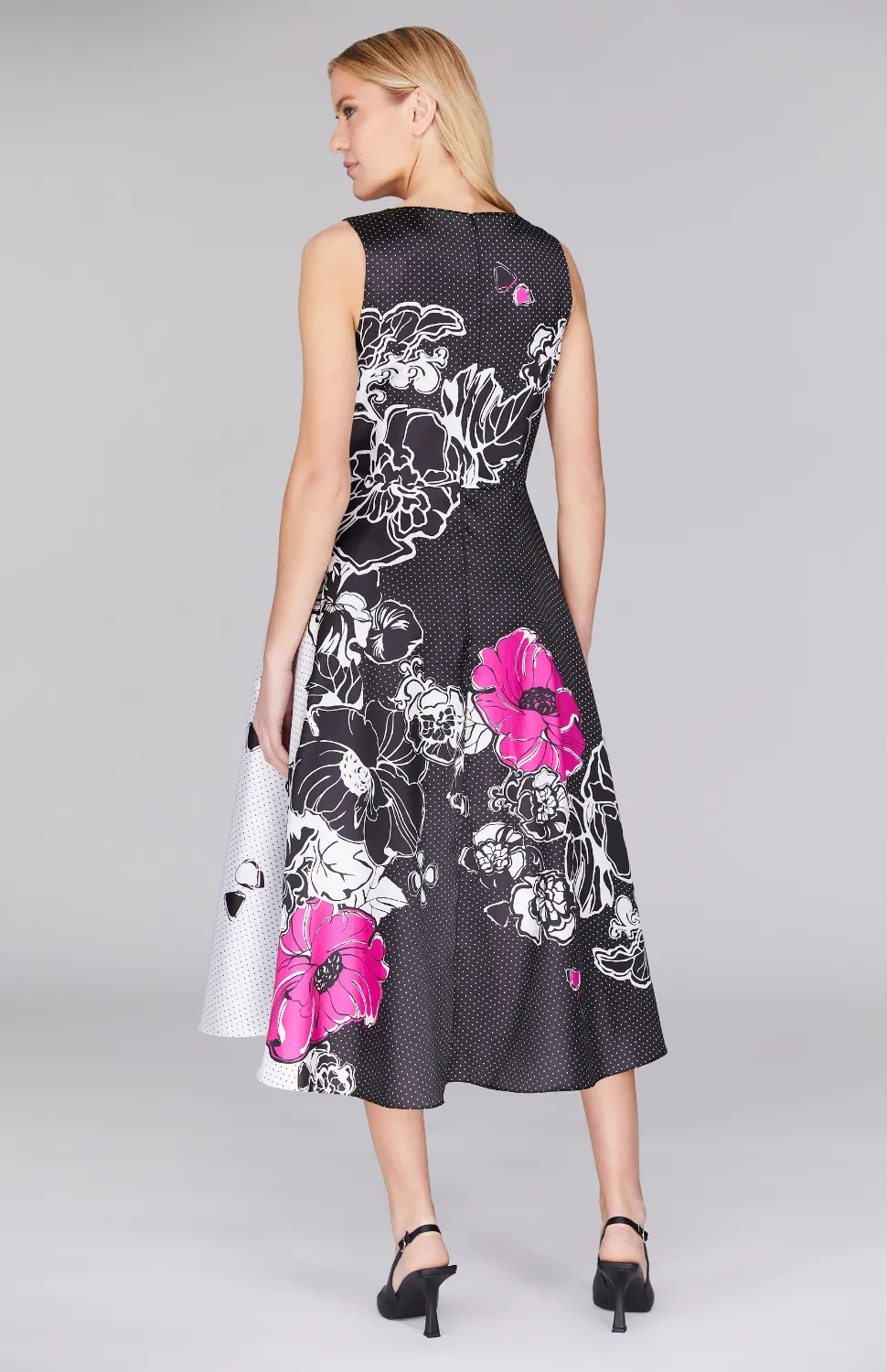 Floral Polka Dot Sleeveless Fit & Flare Dress
