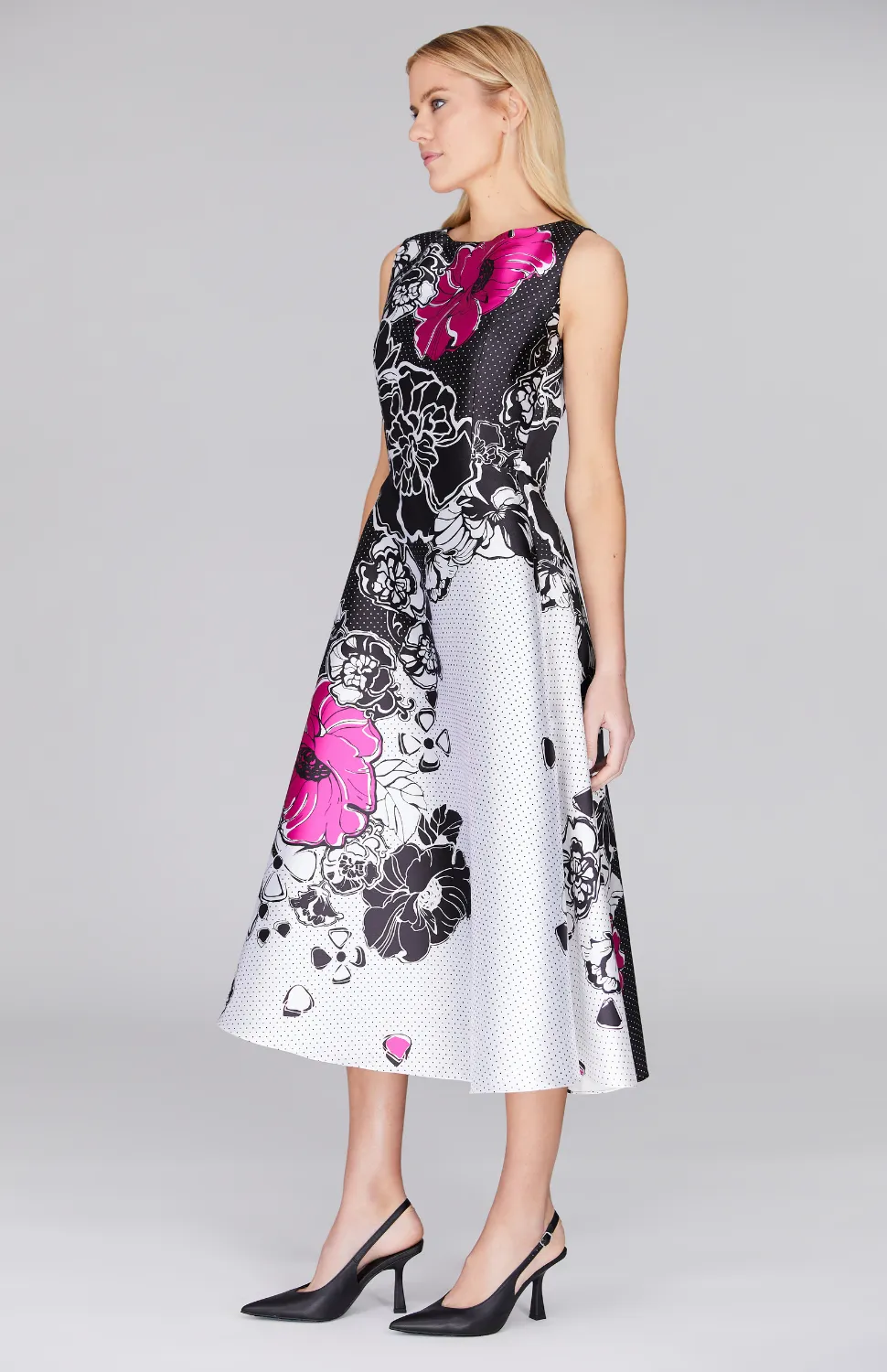 Floral Polka Dot Sleeveless Fit & Flare Dress