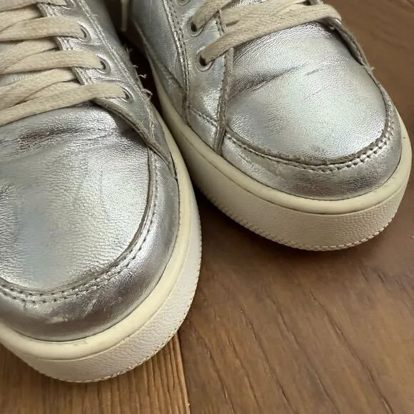 Free People Letterman Sneaker Metallic Silver $150 38 7.5
