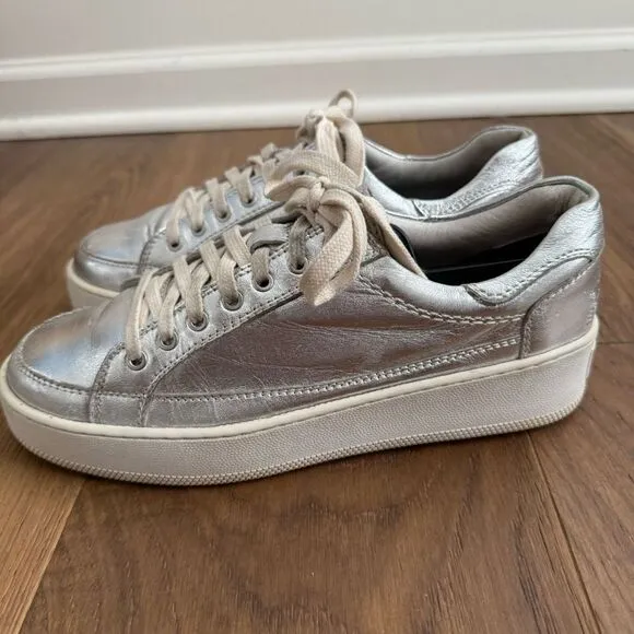 Free People Letterman Sneaker Metallic Silver $150 38 7.5