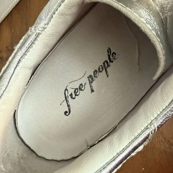 Free People Letterman Sneaker Metallic Silver $150 38 7.5
