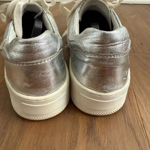 Free People Letterman Sneaker Metallic Silver $150 38 7.5