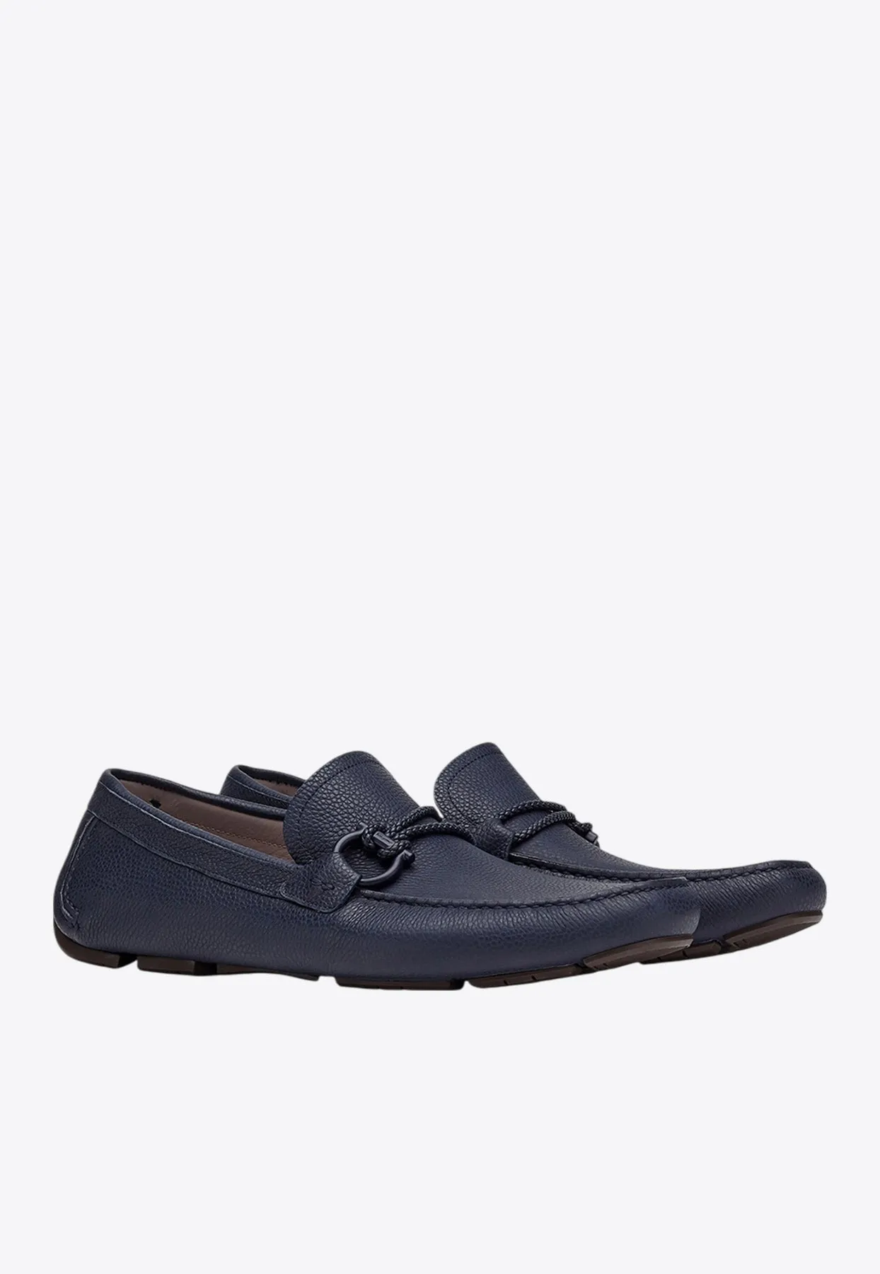 Front Gancini Plaque Leather Loafers