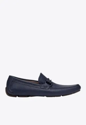Front Gancini Plaque Leather Loafers