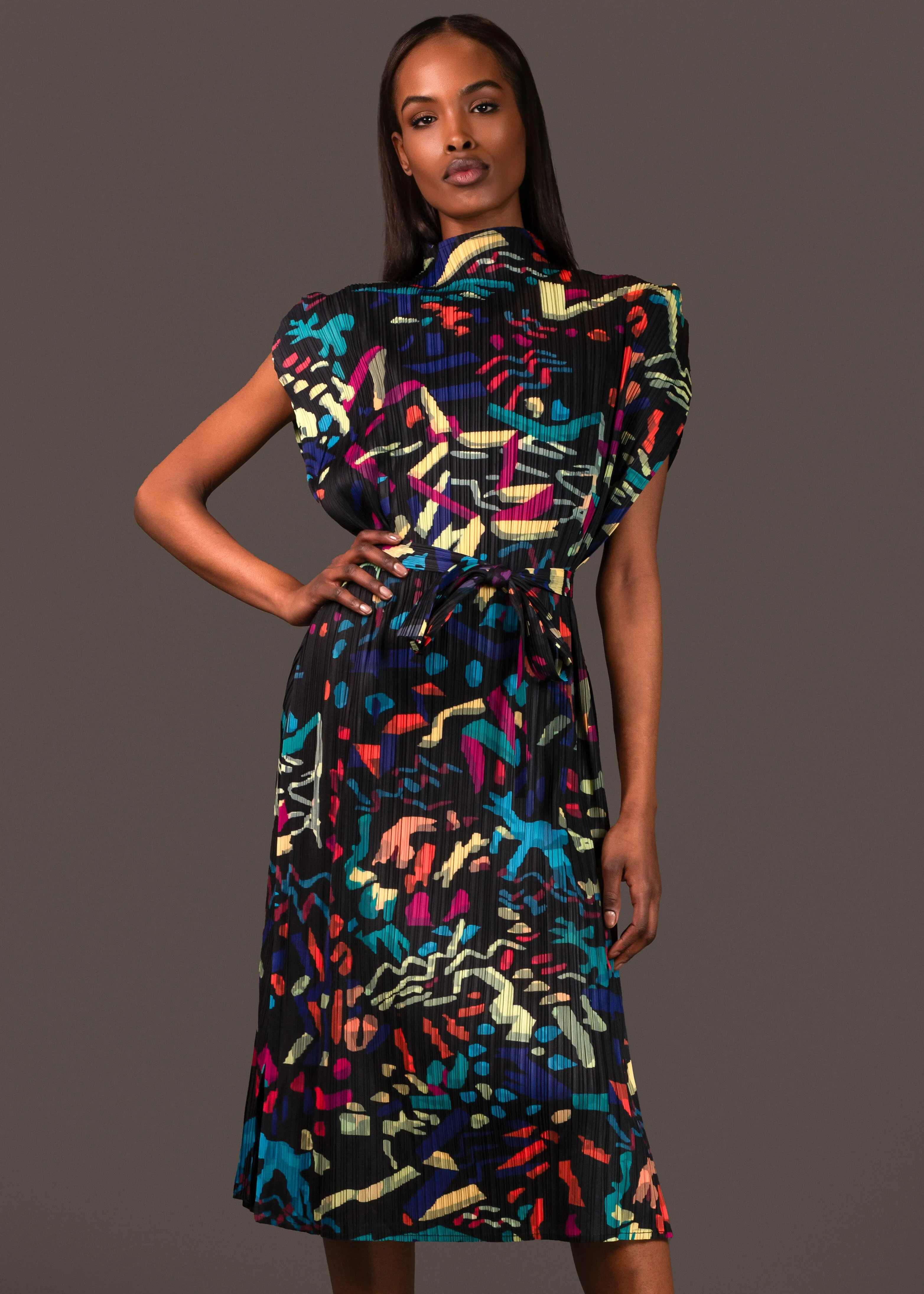 Geometric Belted Dress