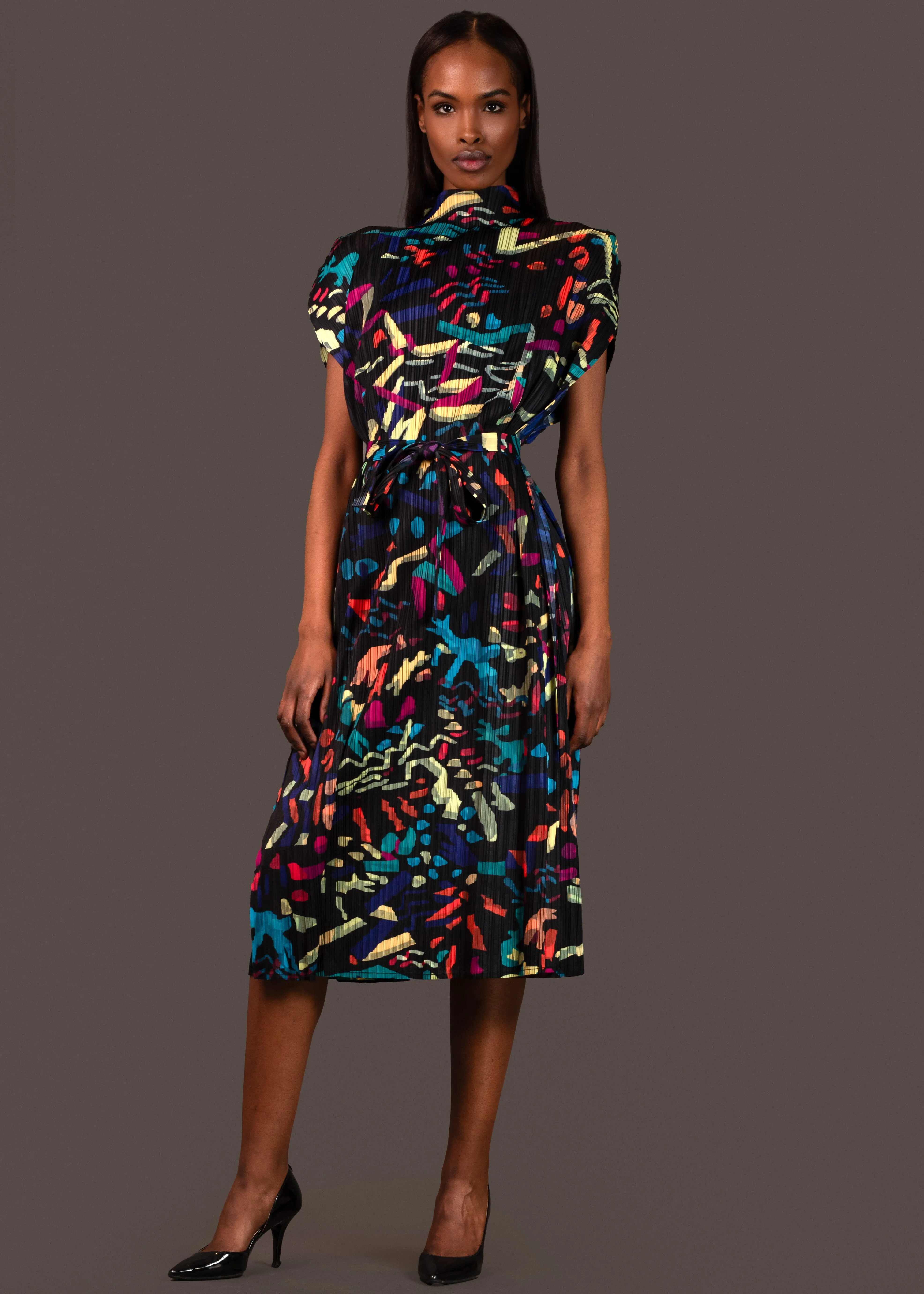 Geometric Belted Dress