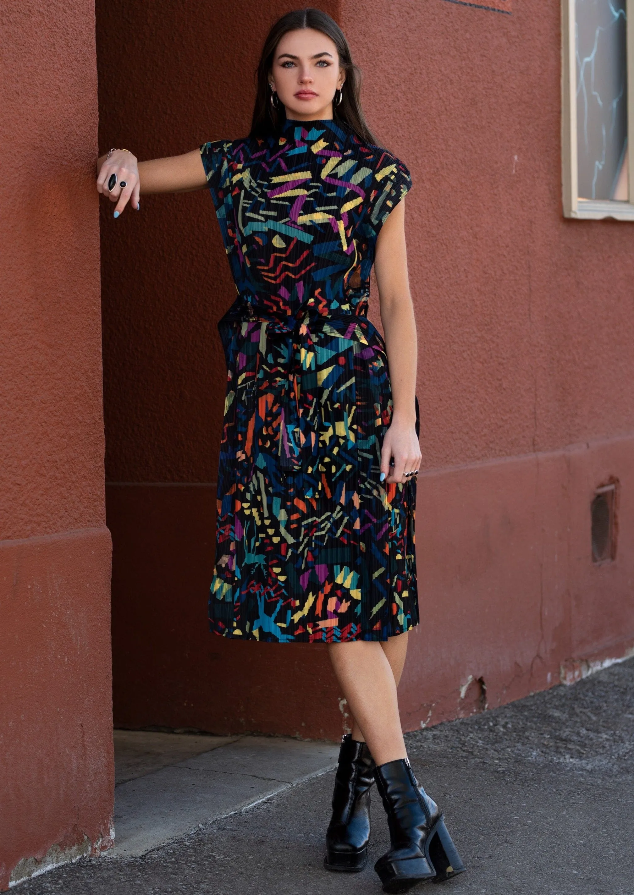 Geometric Belted Dress