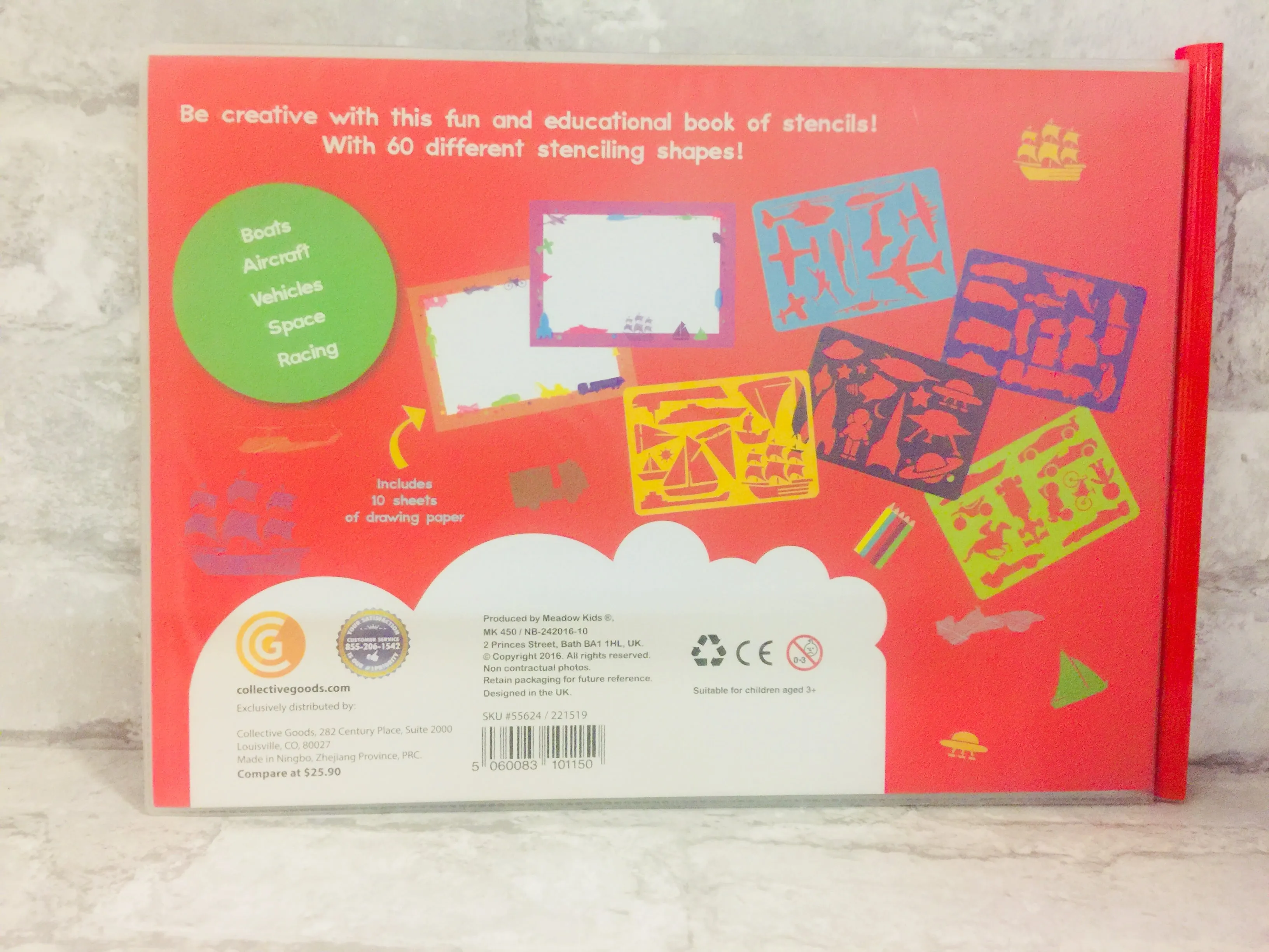 Giant Book of Things That Go Stencils! 5 durable plastic stencils, 60 shapes, 10 sheets of paper & storage wallet!