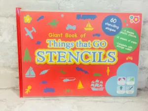 Giant Book of Things That Go Stencils! 5 durable plastic stencils, 60 shapes, 10 sheets of paper & storage wallet!