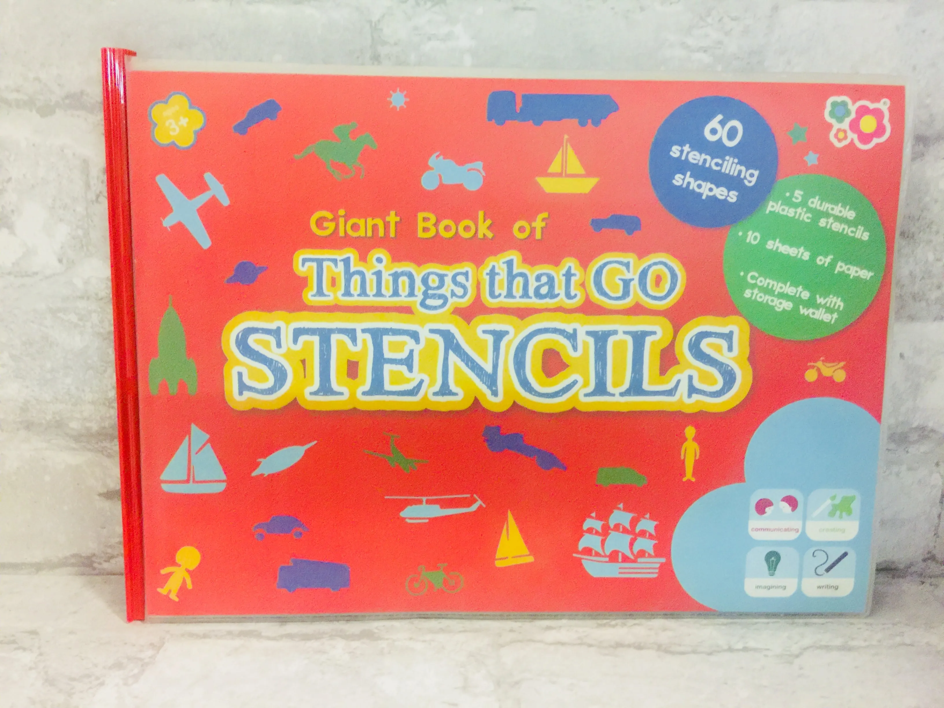 Giant Book of Things That Go Stencils! 5 durable plastic stencils, 60 shapes, 10 sheets of paper & storage wallet!