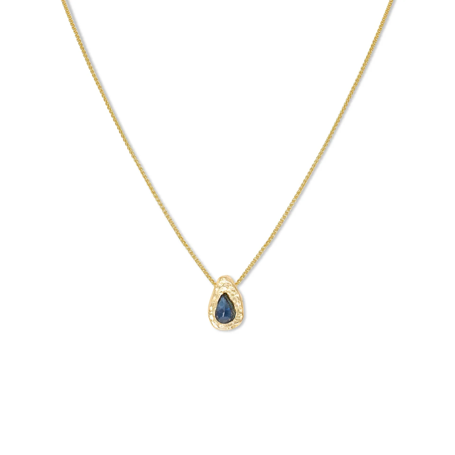 Gold Blue Sapphire Teardrop Slider Necklace