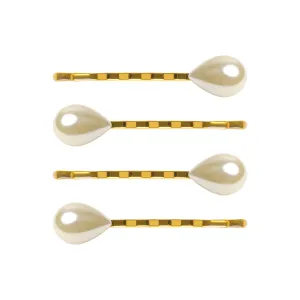 Gold Drop Pearl Hair Slide 4 Set