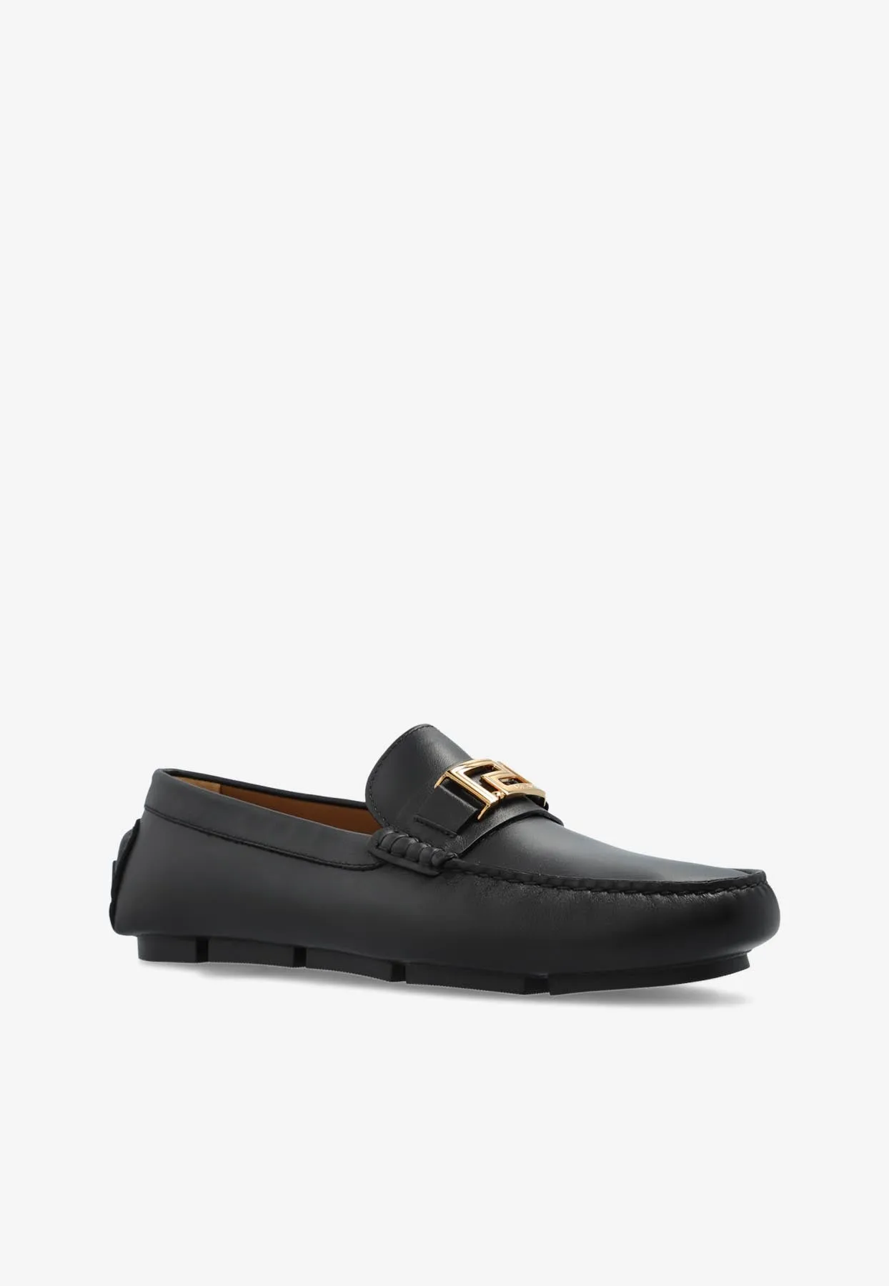 Greca Plaque Leather Loafers