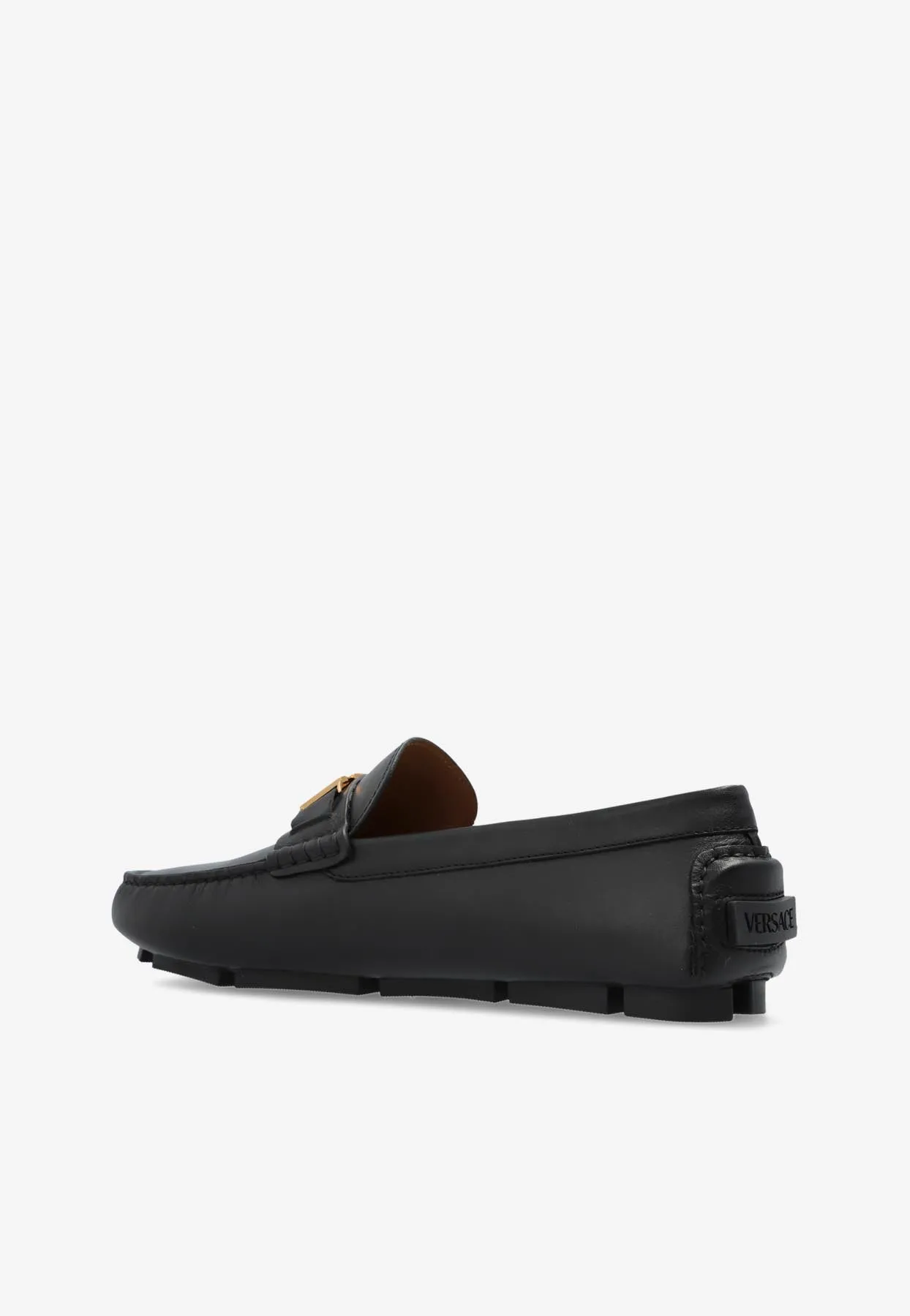 Greca Plaque Leather Loafers