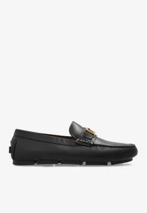 Greca Plaque Leather Loafers