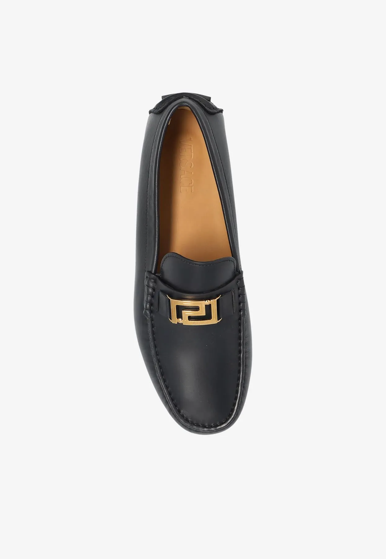 Greca Plaque Leather Loafers
