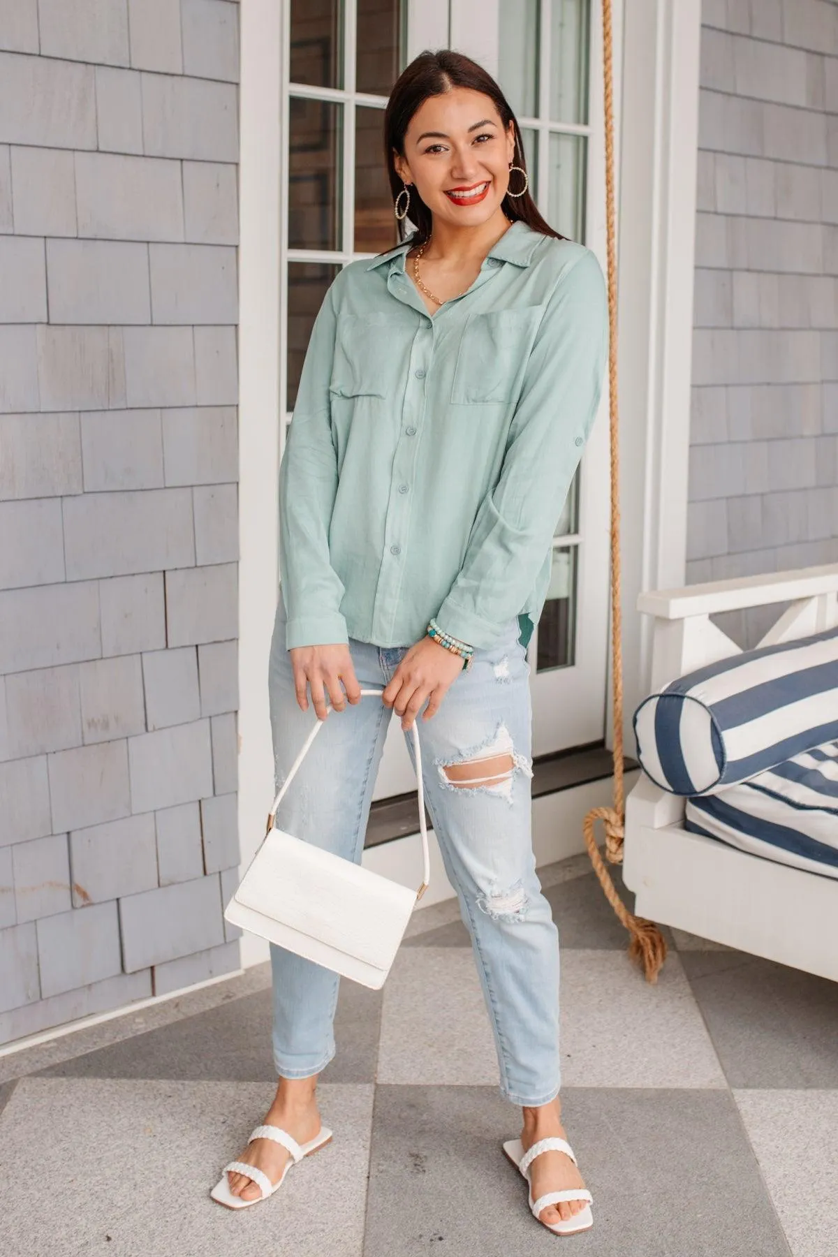 Hazel Blues® | Unwavering Confidence Blouse in Light Blue