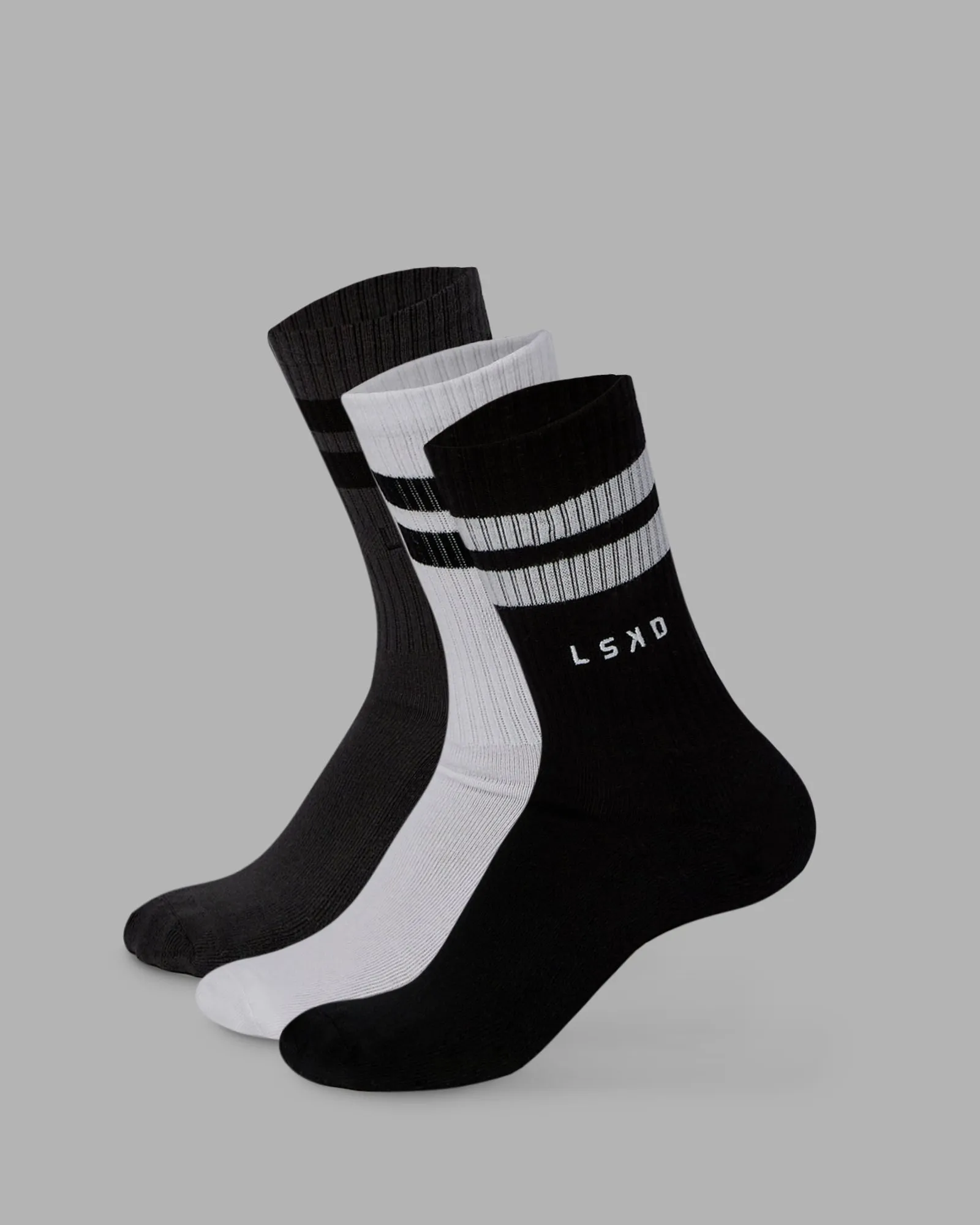 Heritage 3 Pack Crew Socks - Blk-Wht/Wht-Blk/Asphalt-Blk