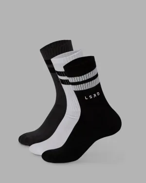 Heritage 3 Pack Crew Socks - Blk-Wht/Wht-Blk/Asphalt-Blk