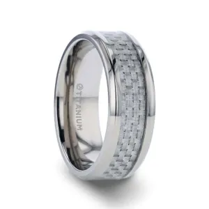 HOBART Men's Titanium Wedding Ring With White Carbon Fiber Inlay - 8mm